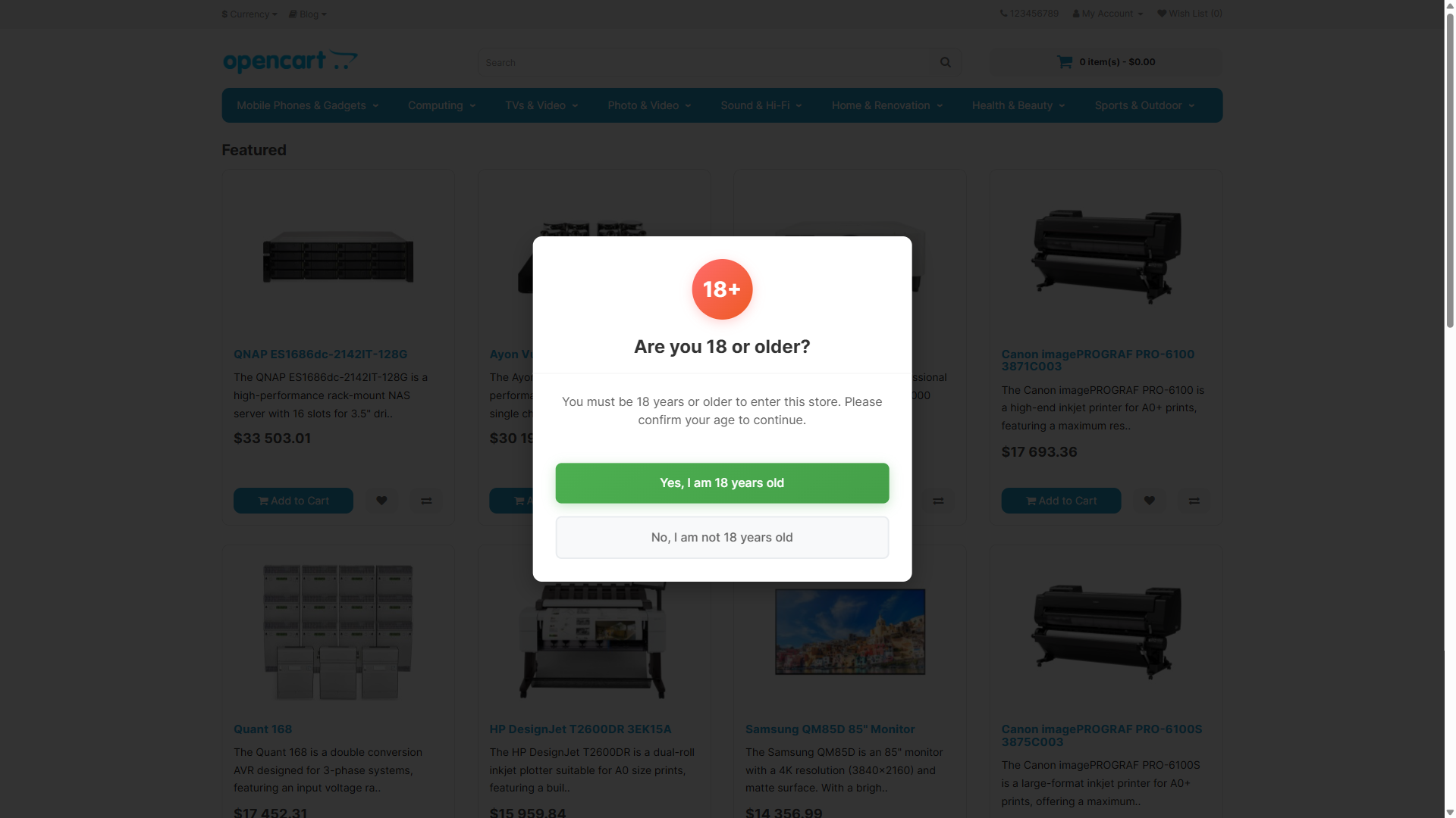 Age Verification popup on the storefront