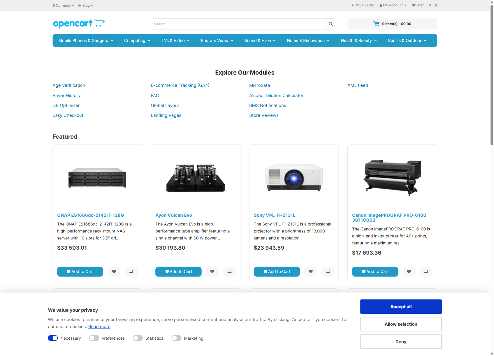 Cookie consent banner on the storefront