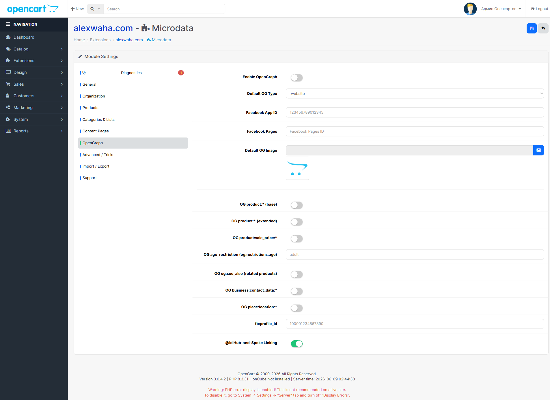Microdata - OpenGraph and Twitter Cards settings