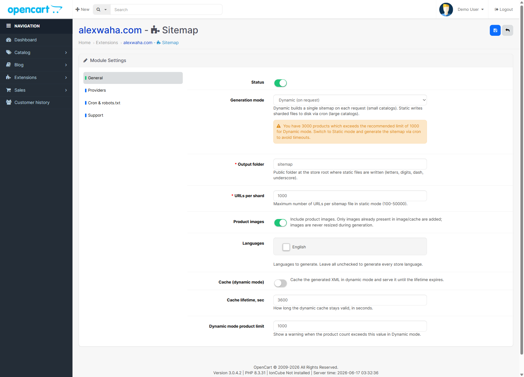 Admin general settings tab