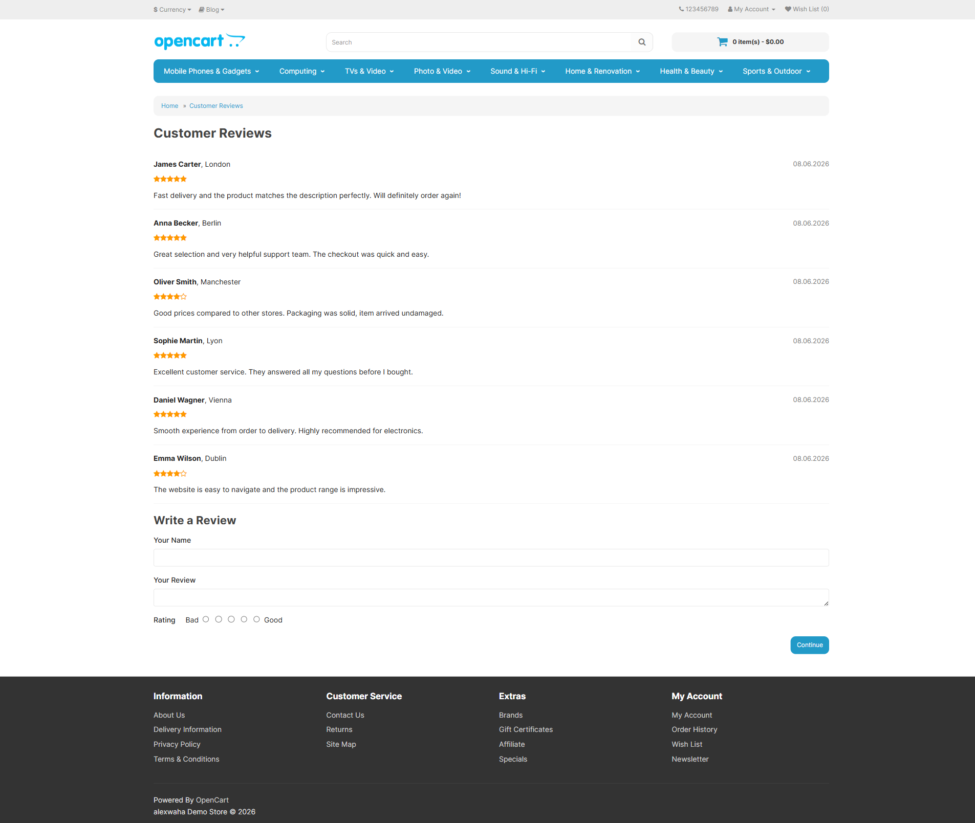 Store Reviews - frontend reviews page with star ratings and submission form