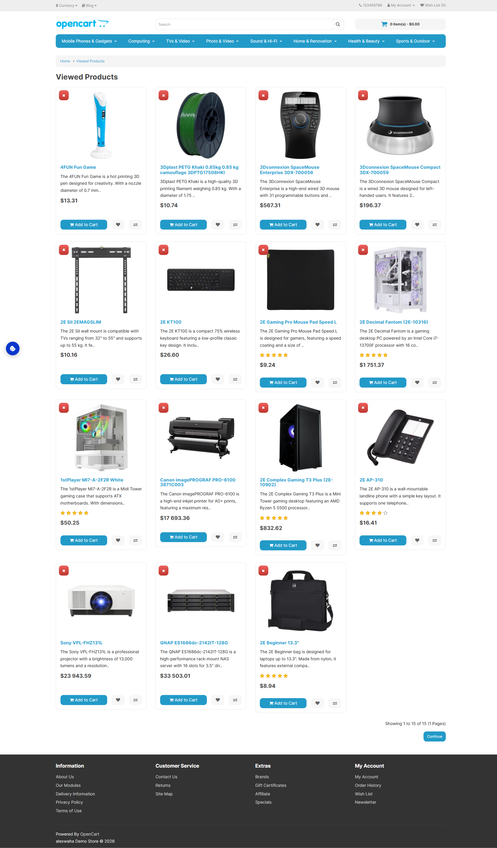 Viewed Products account page listing